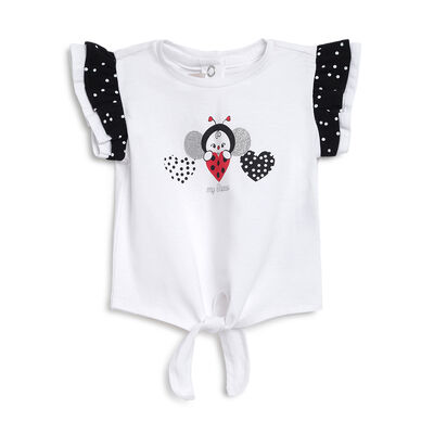 Girls White Printed Short Sleeve T-shirt